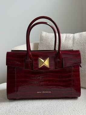 Mac Duggal - Large Croc-Embossed Leather Briefcase Bag With Gold Hardware